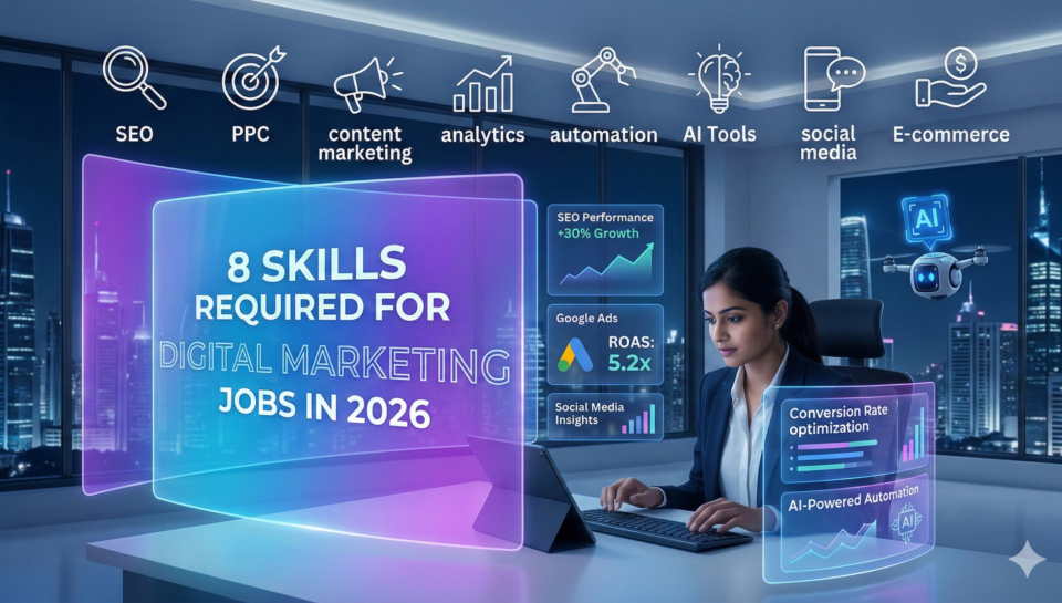 Discover the top skills required for digital marketing jobs in 2026. Learn SEO, PPC, social media, analytics, automation, and high-income marketing skills.