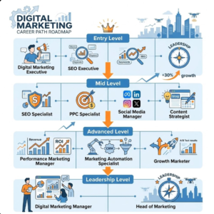 Digital Marketing Job Roles and Career Path Flowchart and Road Map